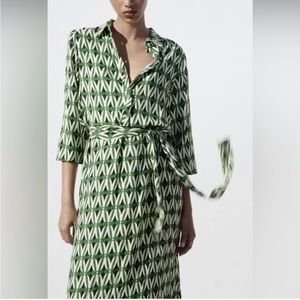 NWT Zara Geometric Print Midi Dress Size S